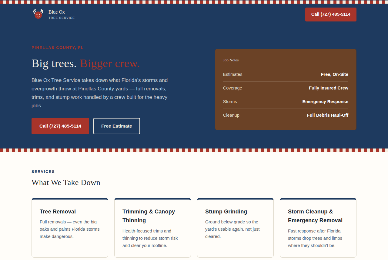 Blue Ox Tree Service website preview
