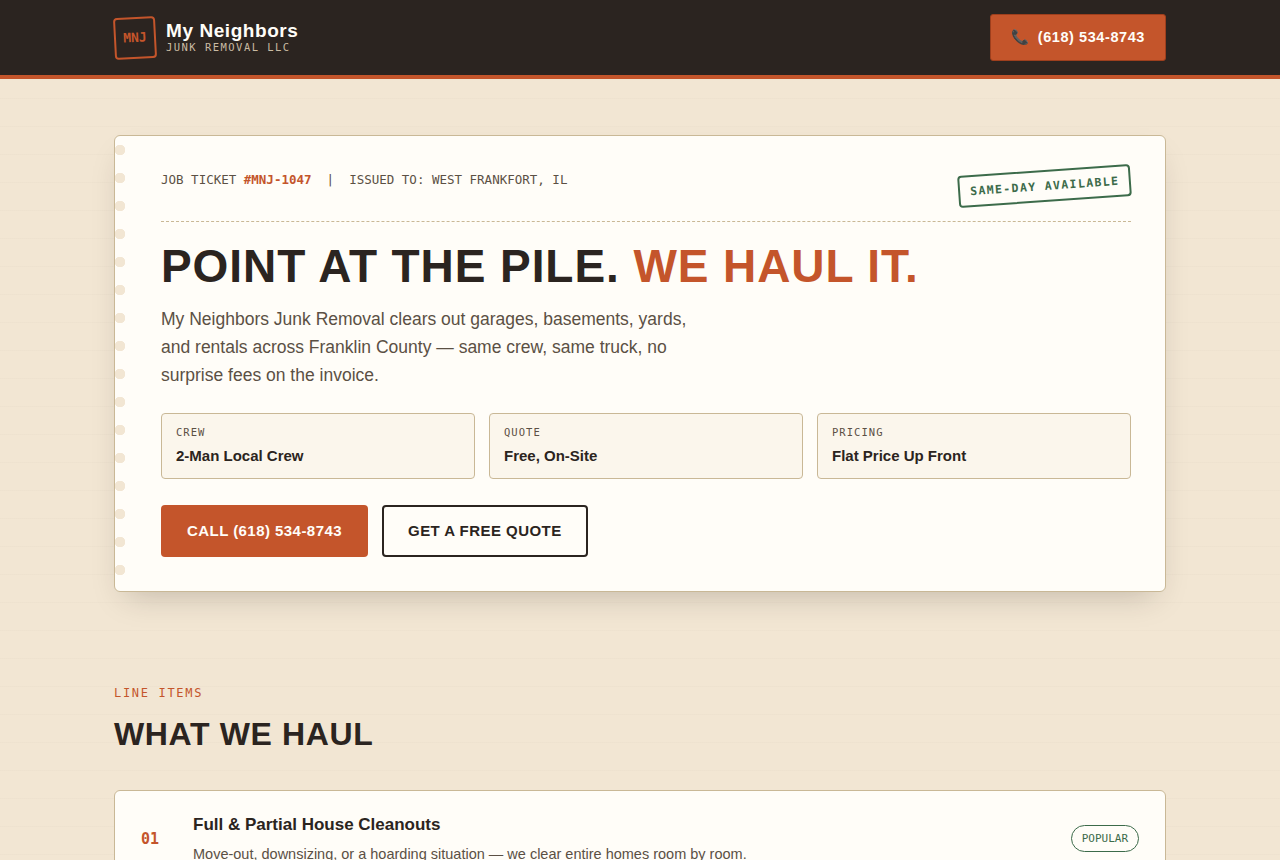 My Neighbors Junk Removal website preview