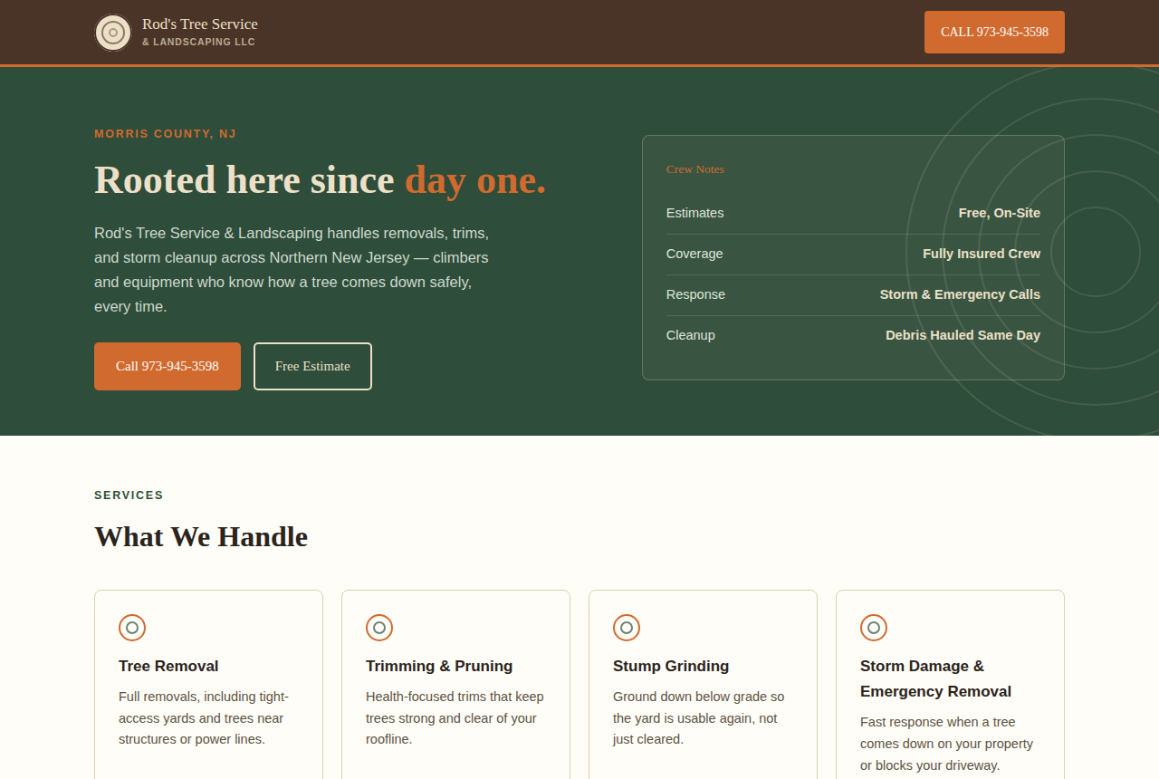 Rod's Tree Service website preview