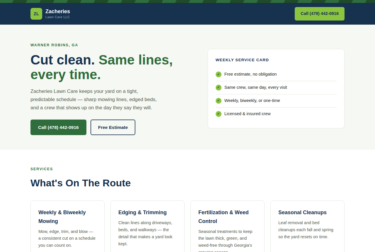 Zacheries Lawn Care website preview